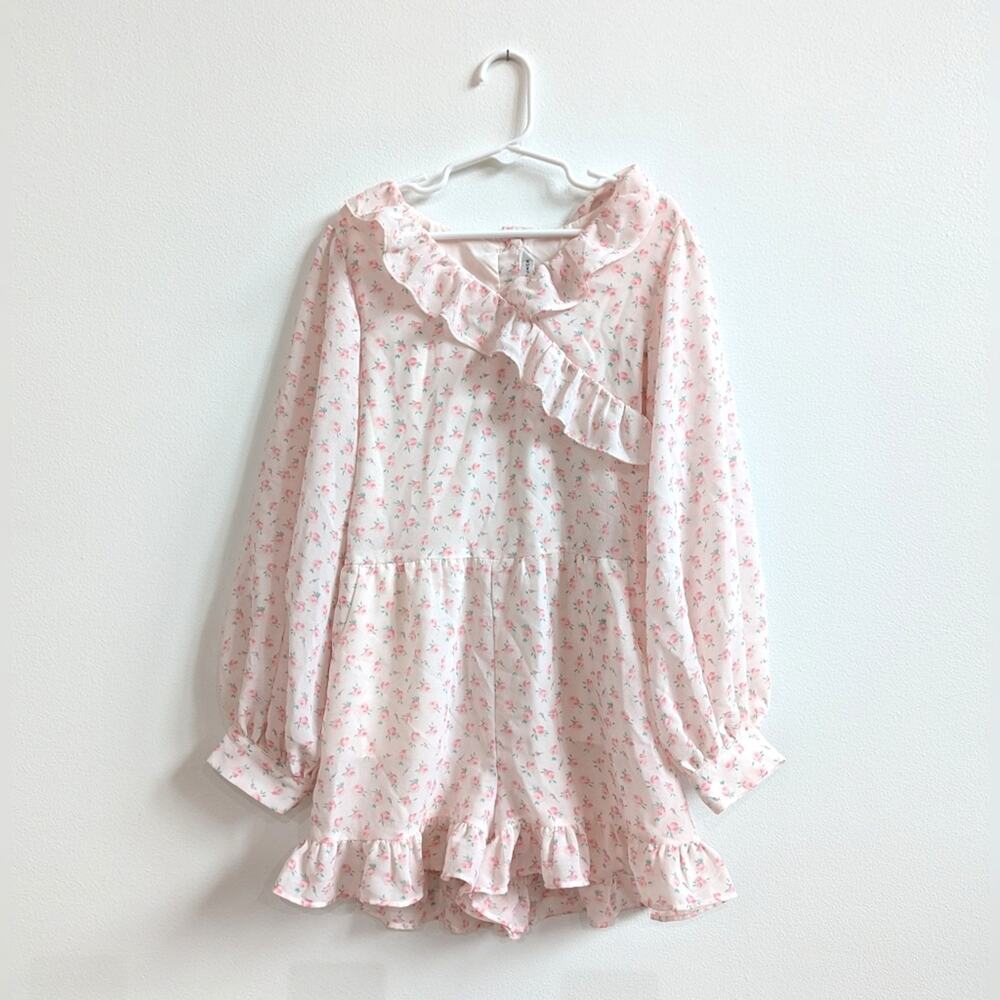 Janie and Jack Romper Girls Sz 8 Pink Ditsy Floral Frilly Girly Shorts 2021